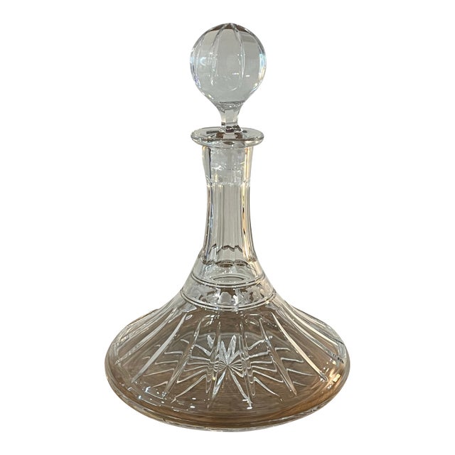 Vintage European Cut Crystal Decanter With Globe Stopper Mid-Century Barware For Sale