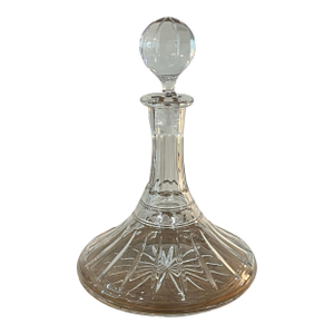 Vintage European Cut Crystal Decanter With Globe Stopper Mid-Century Barware