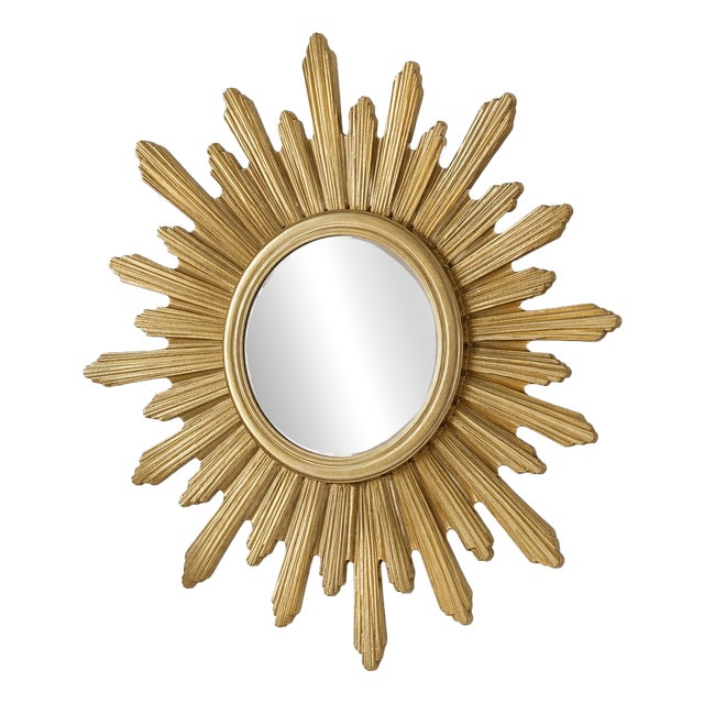 Convex Sunburst Mirror in Gold Resin For Sale