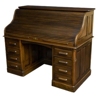 Antique Edwardian Oak Roll Top Desk For Sale