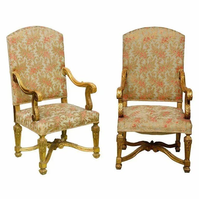 Antique Palatial French Grand Style Louis XIV Giltwood Throne Chairs - a Pair For Sale - Image 9 of 9