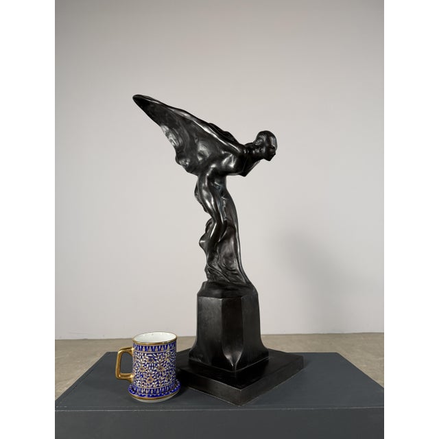 Art Deco Spirit of Ecstasy Bronze Sculpture, Signed Charles – 27” H Rolls-Royce Inspired Figure For Sale - Image 3 of 10