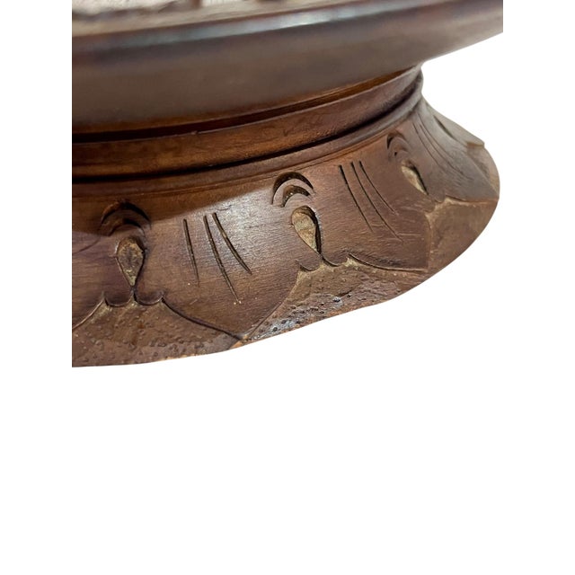 Early 20th Century Antique Black Forest Carved Wood Tray Pedestal With Music Box For Sale - Image 5 of 11