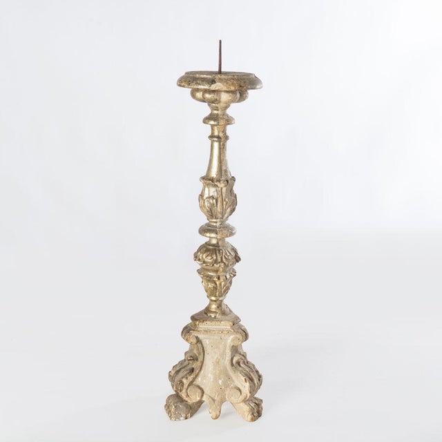 Italian Gilt Wood Pricket Candlestick For Sale - Image 6 of 10