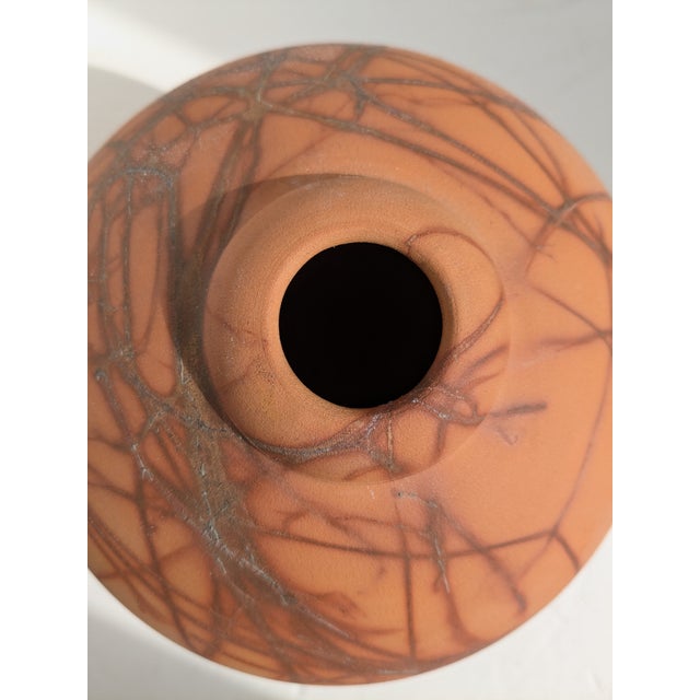 Camel Early 20th Century Raku Ceramic Horsehair Signed Pottery Vase For Sale - Image 8 of 10