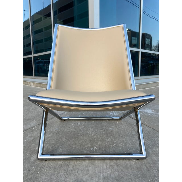 Mid 20th Century Mid 20th Century Tubular Chrome & Leather Scissor Chair Attributed to Ward Bennett For Sale - Image 5 of 13