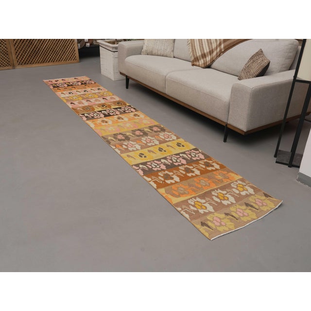 1970s Vintage Handmade Wool Cotton Yellow Area Rug For Sale - Image 10 of 11