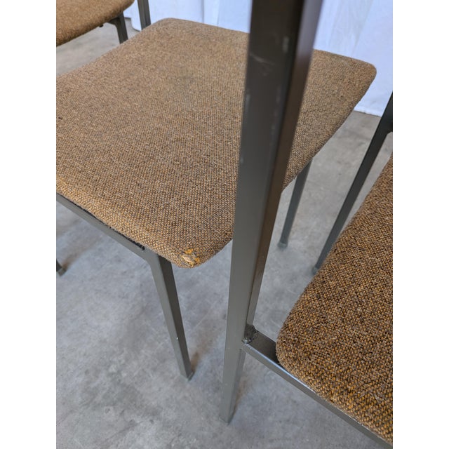 Vintage Industrial School Chairs in Brown Fabric with Black Metal Bases, 1970s, Set of 6 For Sale - Image 18 of 18