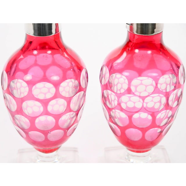 Pink Val Saint Lambert Pink Glass Bottles With Diamond-Cut & Etched Decoration For Sale - Image 8 of 12