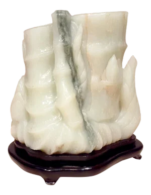 Late 19th Century Chinese Carved Zhen Yu Jade Bamboo Shoot Vase