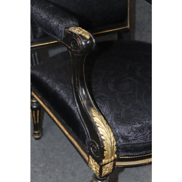 1920s Fine Quality Distressed Ebonized French Bronze Mounted Louis XVI Armchair For Sale - Image 5 of 9