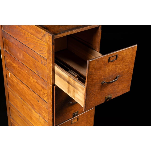 Antique Oak Filing Cabinet With Brass Hardware For Sale - Image 9 of 17