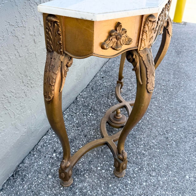 Vintage French Style Marble Top Wooden Console Table For Sale - Image 11 of 11