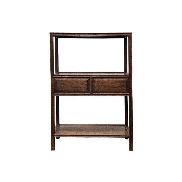 Wood Chinese Brown Stain Wood Rectangular Small Curio Display Stand For Sale - Image 7 of 9