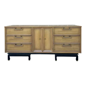 1960s American of Martinsville Asian Modern Ebonized & Blonde Mahogany Low Triple Dresser