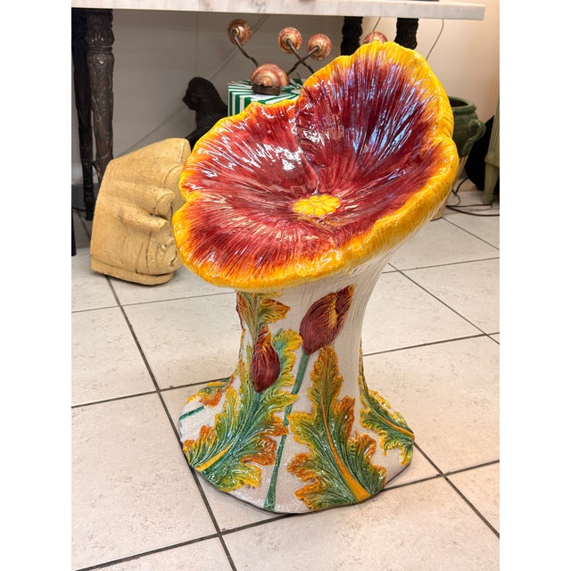 1990s 1990s Ceramic Poppy Flower Chair or Garden Seat For Sale - Image 5 of 5