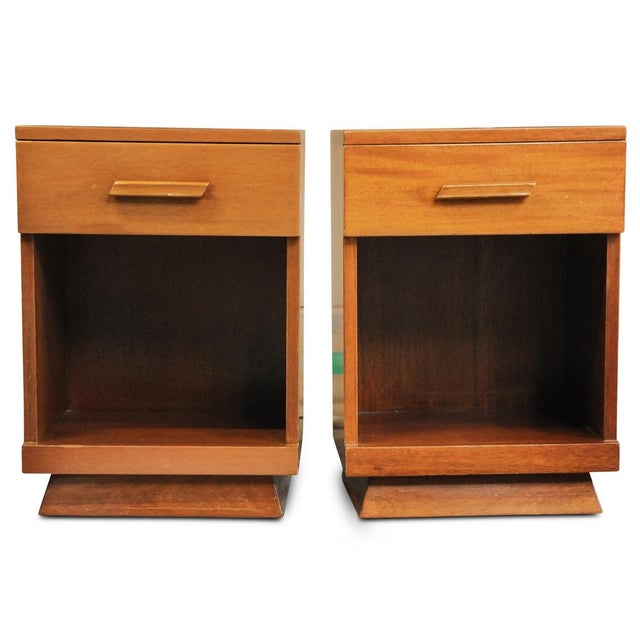 Art Deco Teak Nightstands with Single Drawers, 1920s, Set of 2 For Sale - Image 4 of 4
