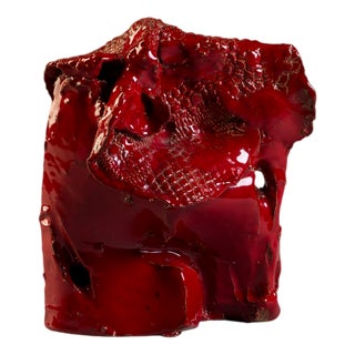 Abstract Sculpture in Red Glazed Ceramic and Gold Leaf by Giacinto Cerone, 1993 For Sale