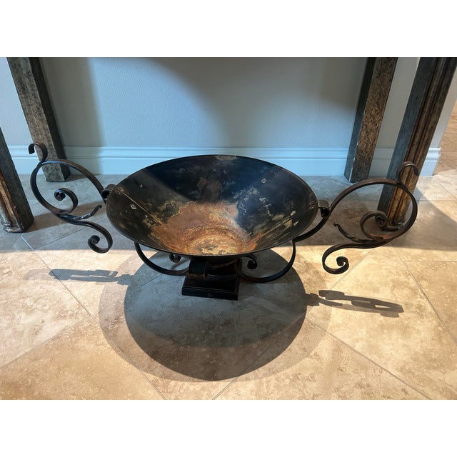 Metal Jan Barboglio Hand-Forged Iron Pedestal Centerpiece Bowl With Scroll Handles For Sale - Image 7 of 7