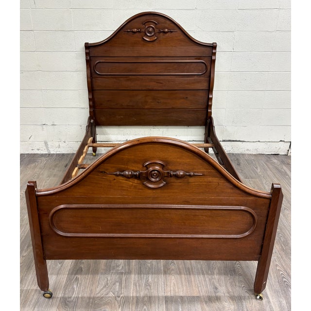 Victorian Antique Full Size Victorian Walnut Carved Bedframe For Sale - Image 3 of 13
