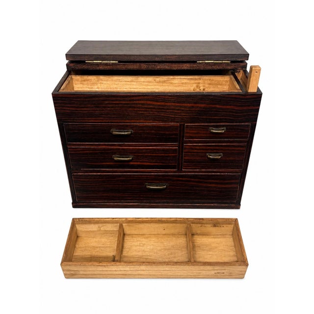 Mid-Century Modern Mid 20th Century Japanese Kurogaki Black Persimmon Haribako Sewing Chest For Sale - Image 3 of 7