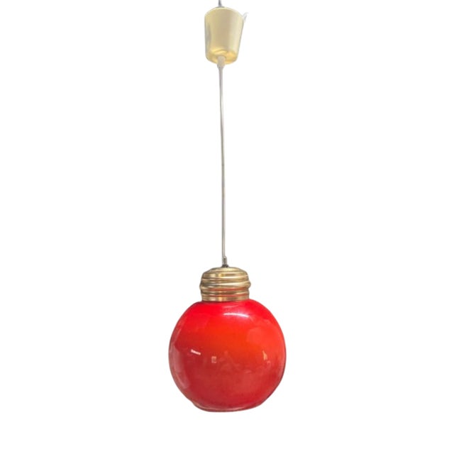 Red Opal Glass Pendant Globe, 1970s For Sale