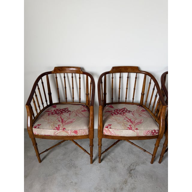 1960s Vintage Drexel Hollywood Regency Faux Bamboo Carved Wood Dining Chairs – Set of 4 For Sale - Image 5 of 18