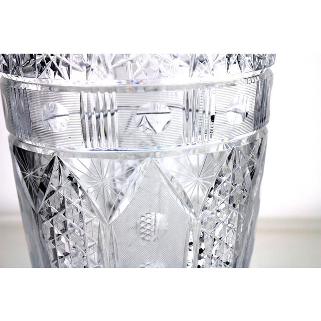 Bohemian Lead Crystal Vase with Hand-Cutting, 1950s For Sale - Image 4 of 11