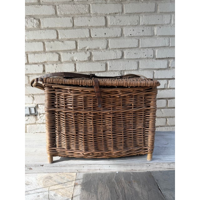 American Vintage Wicker Fishing Basket For Sale - Image 3 of 7