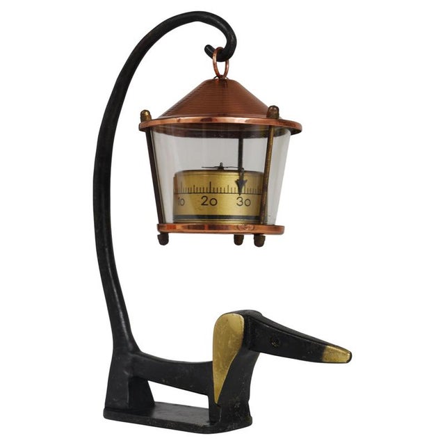 Brass Wiener Dog Figurine with Lantern Thermometer by Walter Bosse for Herta Baller, 1950s For Sale - Image 11 of 11