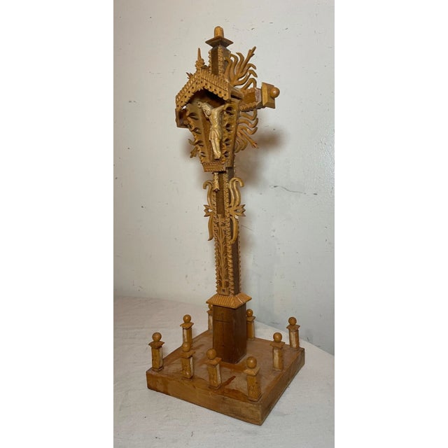 This vintage wooden altar crucifixion is a beautiful piece of hand-carved in the tramp art style. The intricate details of...