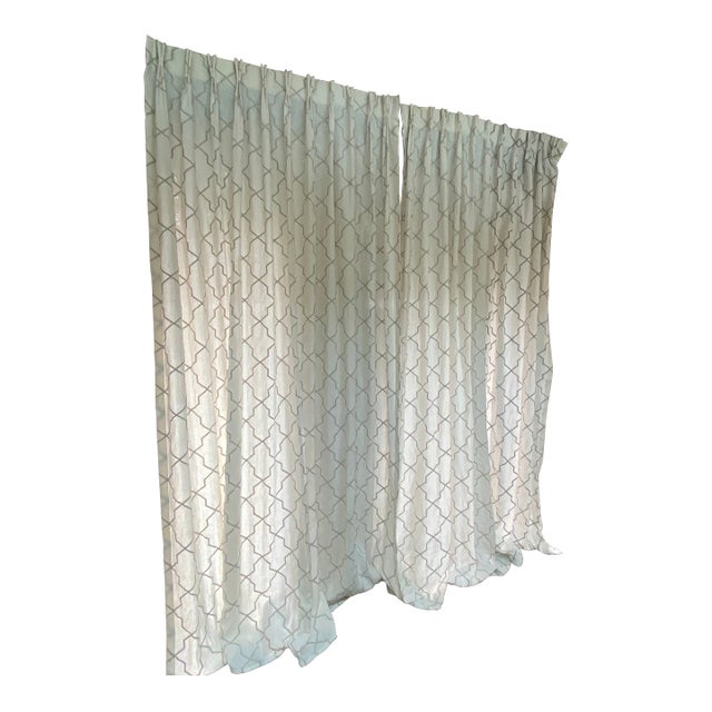 French Pleated Kravet Pattern Linen Drapery Panels - a Pair For Sale