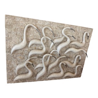 1970 Tessellated Travertine Flamingo Wall Sculpture Art, in the Style of Maitland Smith For Sale