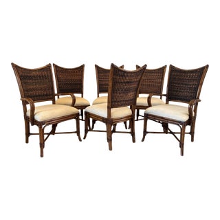Tommy Bahama Coastal Rattan Mangrove Dining Side Chairs - Set of 4 (No Armchairs) For Sale