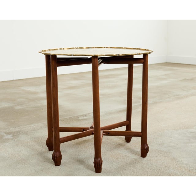 Asian Etched Brass Tray Table on Six Leg Folding Stand For Sale - Image 4 of 12