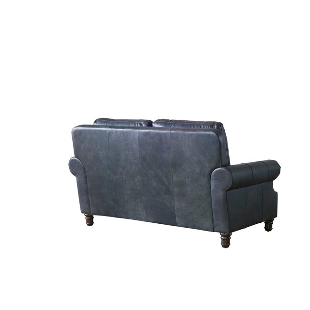 English English Rolled Arm Love Seat - Slate Leather For Sale - Image 3 of 9
