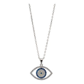 Sparkly Evil Eye Sterling Silver Necklace For Sale