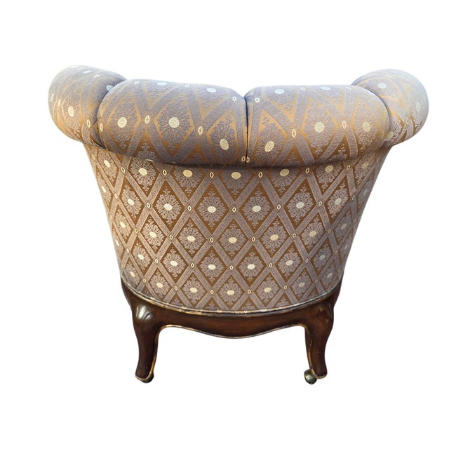 1990s Marge Carson Boudoir Lounge Accent Chair French Tuffed Wingback Armchair Regency For Sale - Image 9 of 14