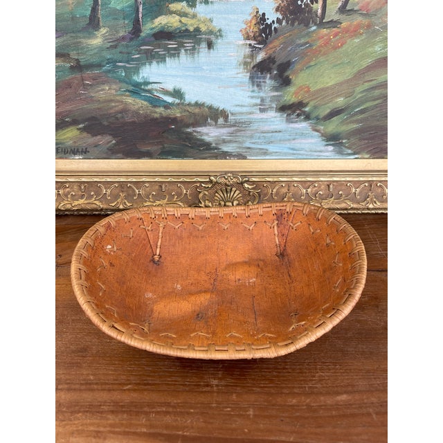 This vintage hand-crafted bowl is believed to be made from natural birch bark with decorative sweetgrass lacing and...