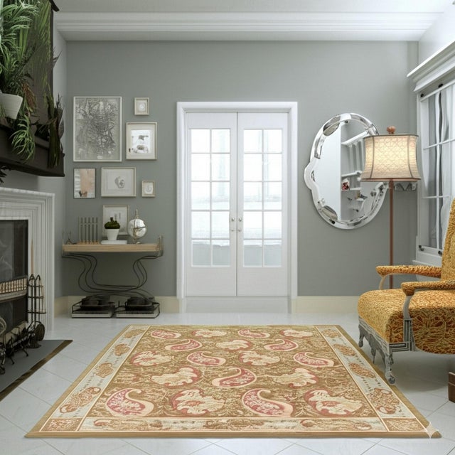 Traditional Elena Xena Beige Hand-Knotted Wool Rug Carpet, Allover Paisley Design For Sale - Image 3 of 8
