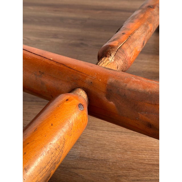 Vintage Scalloped Round Cottage Pine Log Dining Table, Rustic & Handcrafted For Sale - Image 10 of 18