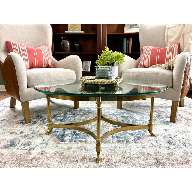 Mid Century LaBarge Petite Oval Brass and Glass Coffee Table For Sale - Image 10 of 11