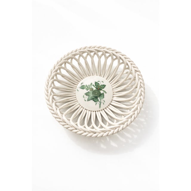 Vintage Handpainted Apponyi Green 7373 Openwork Porcelain Basket from Herend, Hungary, 1970s For Sale - Image 10 of 10