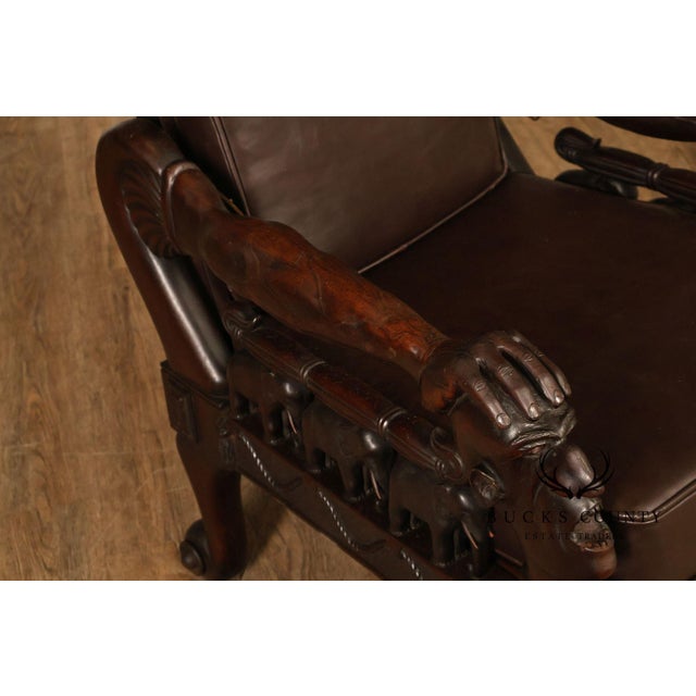 Exceptional 19th Century Anglo-Indian / Burmese Colonial Figural Carved Hardwood Throne Armchair For Sale - Image 17 of 18