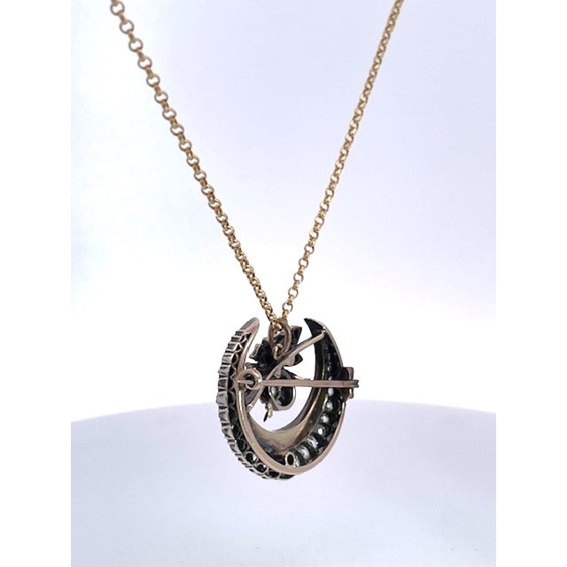 Early 20th Century Victorian Diamond Pearl Crescent W/Bee For Sale - Image 4 of 9