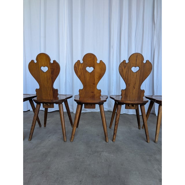 Farmhouse Tyrolean Chairs with Heart Cutout Back, 1970s, Set of 6 For Sale - Image 12 of 18