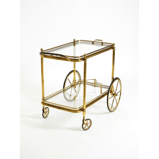Metal Neoclassical Brass Bar Cart with Glass Trays from Maison Jansen, 1960s For Sale - Image 7 of 18