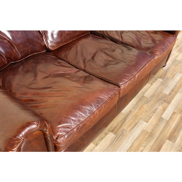 Vintage Restoration Hardware Distressed Brown Leather Three-Seat Sofa | Rh Club Sofa For Sale - Image 10 of 18