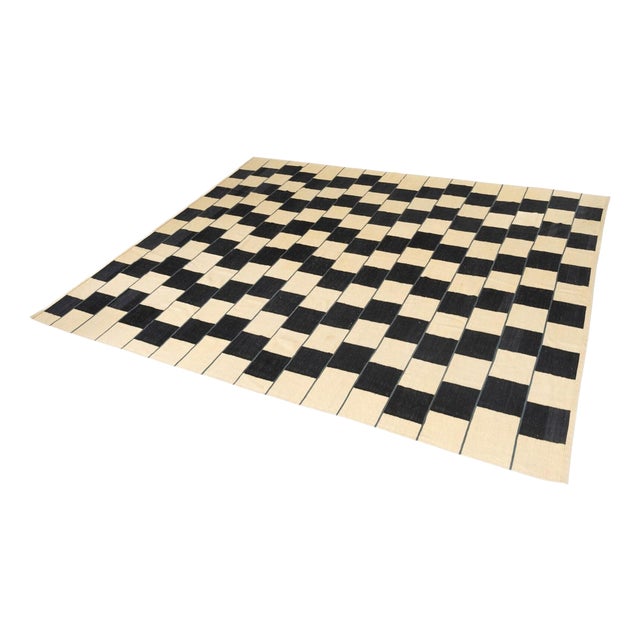 Large Handwoven Kilim Rug with Black and White Pattern, 1970s For Sale