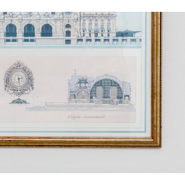 Traditional Vintage Framed Architectural Print With Classical Building Elevations For Sale - Image 3 of 3
